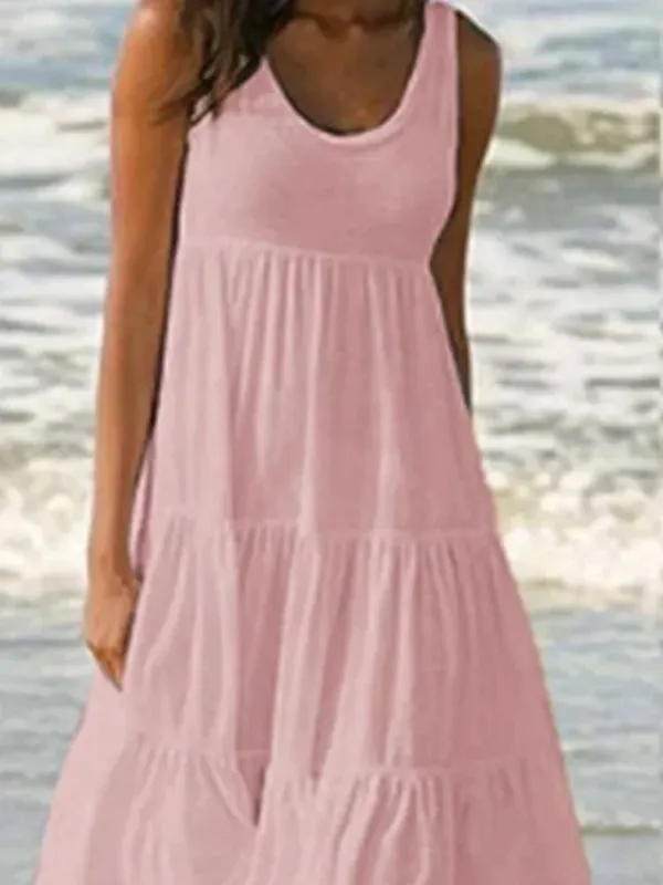 Oversized O λαιμόκοψη αμάνικα βολάν Φαρδιά φόρεμα παραλίας Γυναικείο Boho Μονόχρωμο Plus Size Κομψό Sundress Club Party Vestidos — image 5