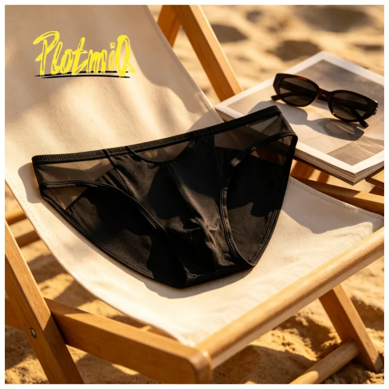 1PCS Mens Spliced Sheer Bikini Underwear Black Mesh Panel Design Soft Elastic Material 3D Contour Pouch Male Briefs — image 1