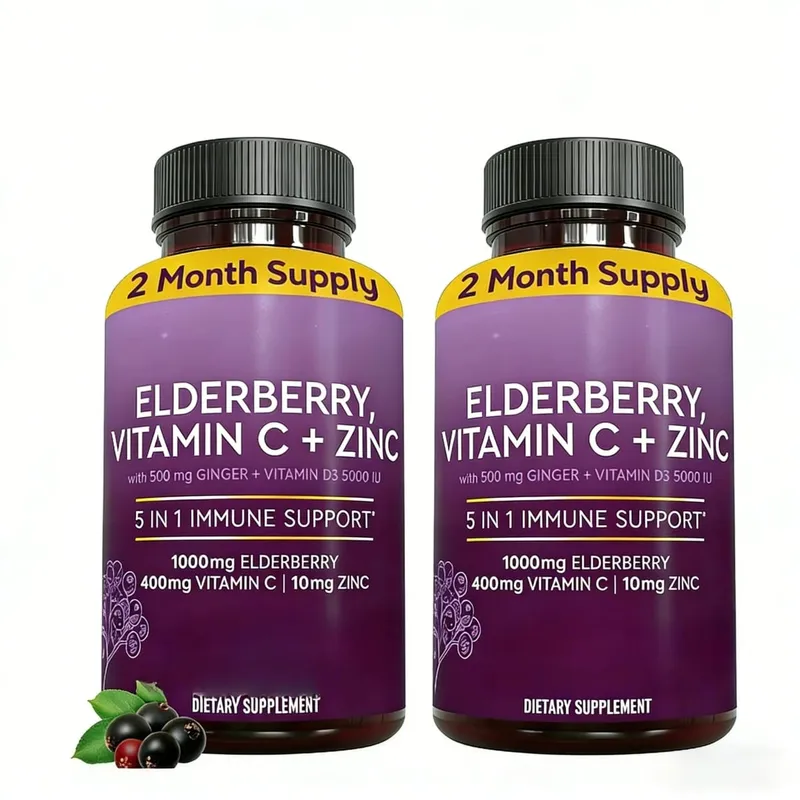Elderberry Capsules with Vitamin C Zinc D3 Ginger Sambucus Black Elderberry Herbal Blend Daily Wellness Support for Adults