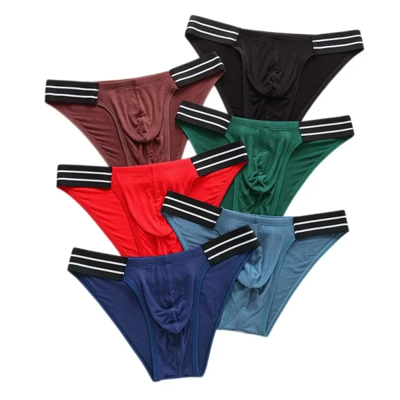 Lingerie Men's Triangle Panties Mid Waist Breathable Men Thin Briefs Stripe Large Size Underwear for Men Four Seasons — image 5