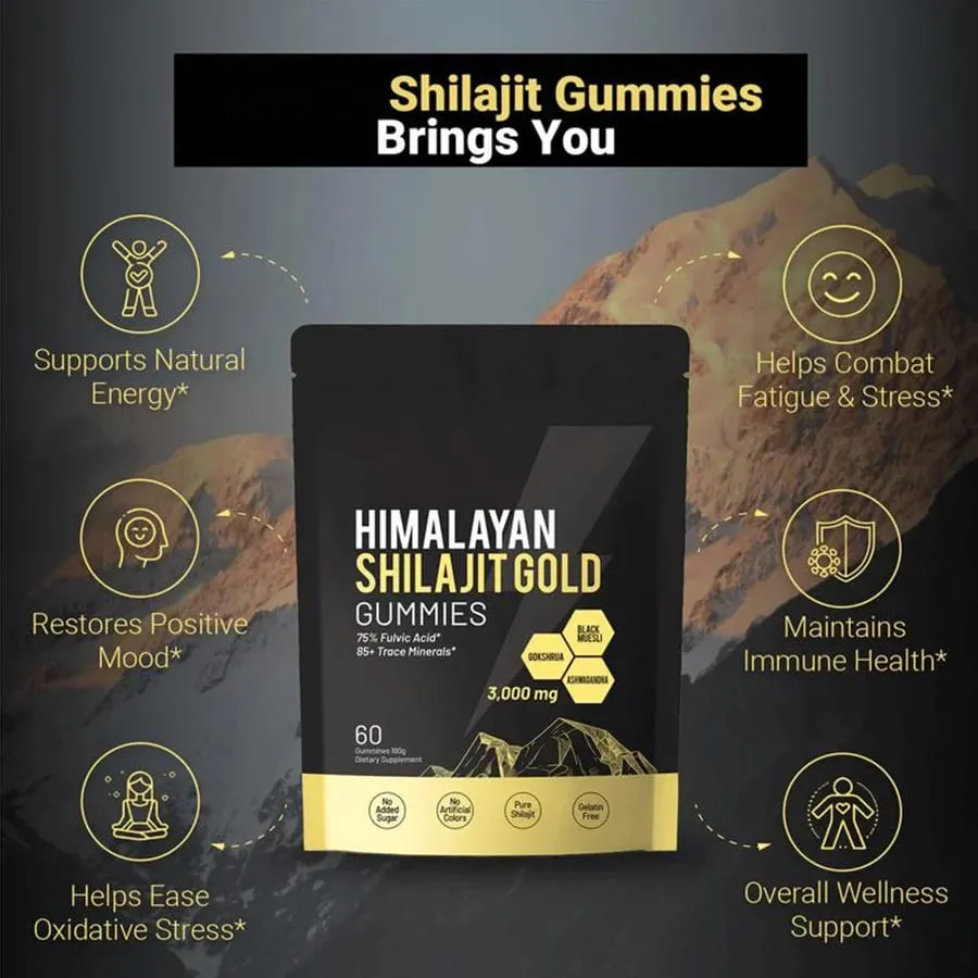 Τα Καθημερινά Συμπληρώματα Διατροφής Pure Himalayan Shilajit Gummies περιέχουν 85+ ιχνοστοιχεία 60 τεμάχια ανά φιάλη — image 2