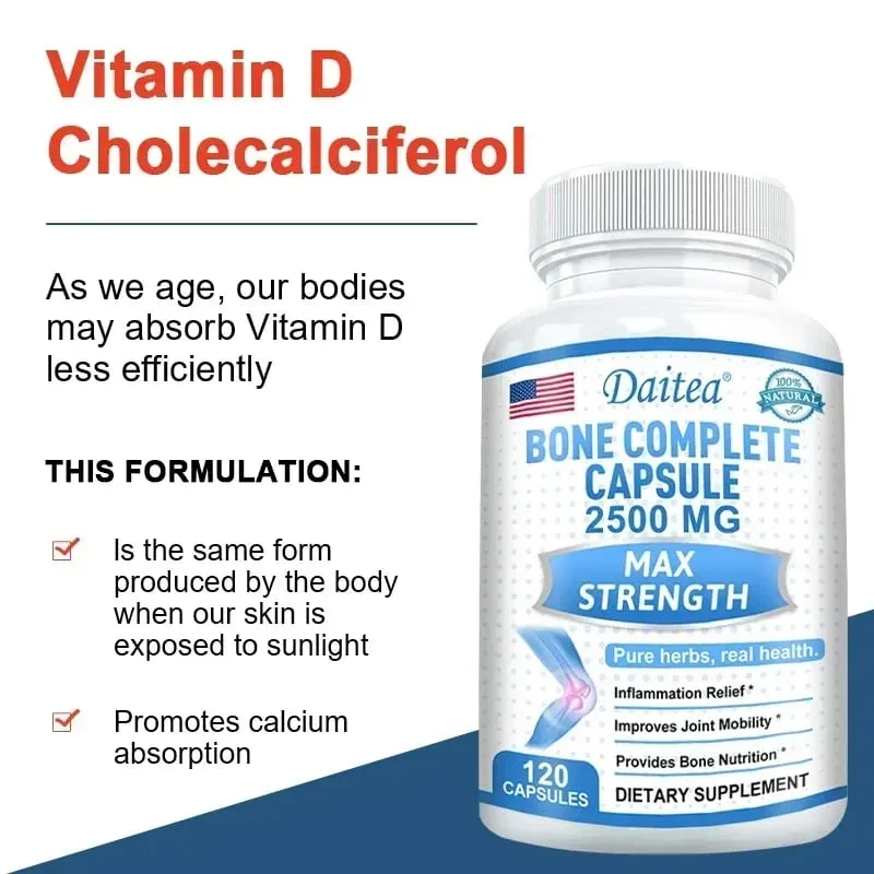 Kalciumot és D K- és C-vitamint tartalmazó Bone Complete kapszulák az ízületek egészségéért, a csontok bőréért, a körmök egészségéért és a csontritkulásért — image 3