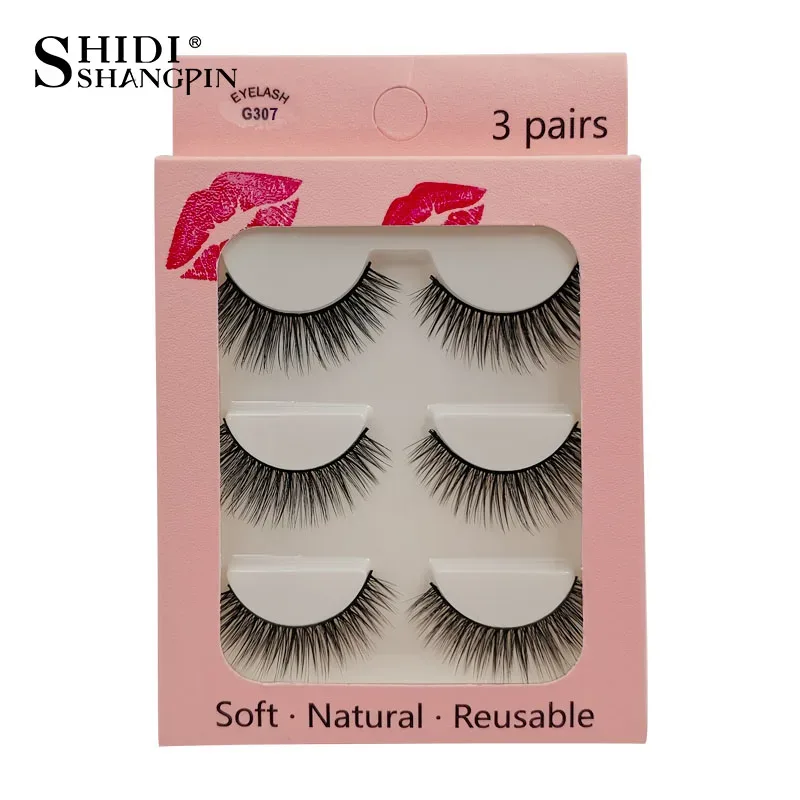 Faux Cils 3 זוגות ריסים מלאכותיים טבעיים ארוכים 3D מינק ריסי מינק רכים רכים מלוכלכים בעבודת יד ריסים מזויפים כלי איפור עיניים Maquiagem — image 26