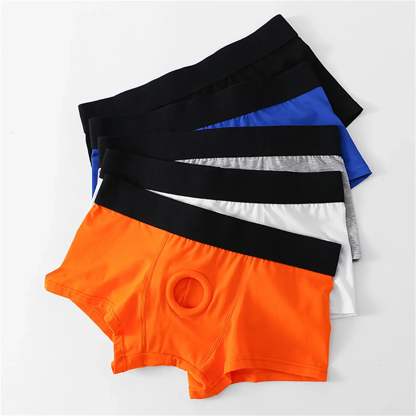 Men's Boxers Front Hole Pouch Underwear Silicone Cockring Sexy Boxershorts Wide Waistband Cotton Underpants Hollow Out Lingerie — image 12