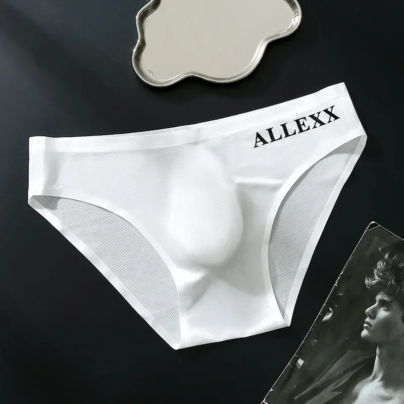 Men's Seamless Ice Silk Briefs Sissy Convex Pouch Panties Ultra-thin See Through Lingerie Underpant Elastic Low Rise Underwear