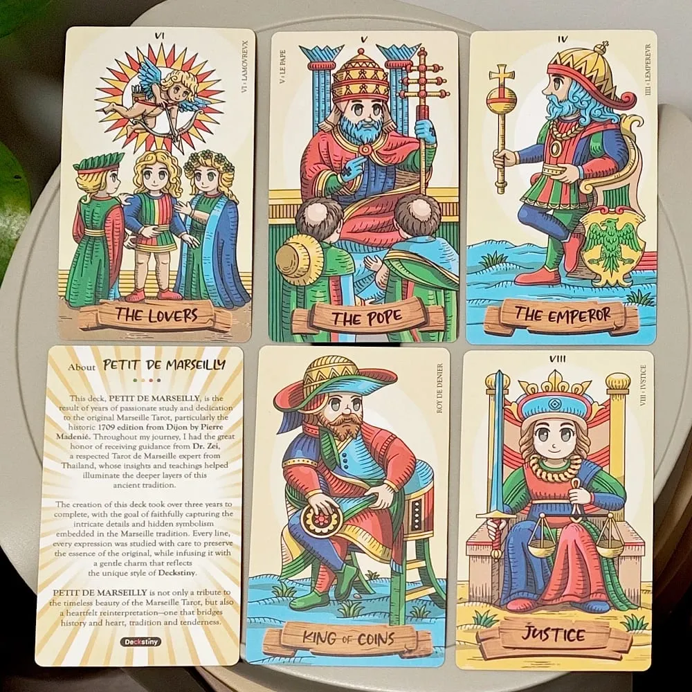 Petit De Marseilly Tarot Deck 78 τμχ Cute Chibi Marseille Tarot Card in Rigid Box 12*7cm Χάρτι με διπλό ανάγλυφο — image 2