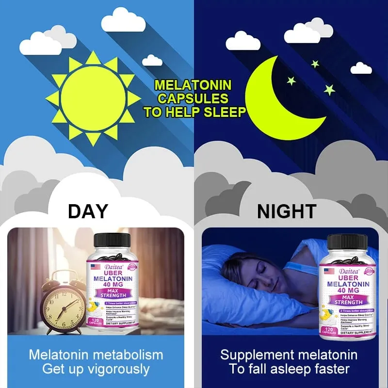 קפסולות Daitea Super Melatonin-40mg מכילות ויטמין C עוזרות לך להירדם מהר יותר להקל על נדודי שינה ולשפר את איכות השינה