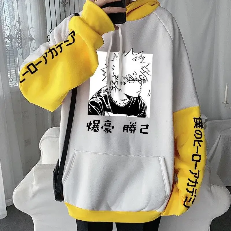 Harajuku Anime My Hero Academia Casual Fleece Hoodies Manga Bakugou Katsuki Women Oversized Patchwork Long Sleeves Sweatshirt — image 4