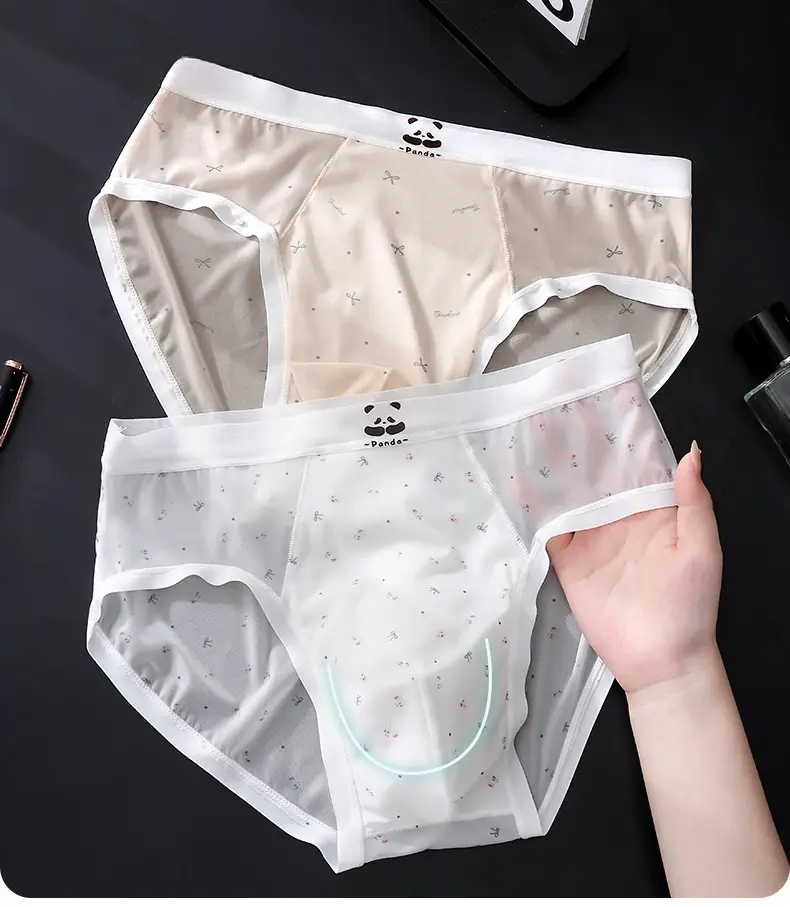 Summer Thin Ice Silk Sexy Men's Underwear Quick Drying Breathable Seamless Male Briefs Panda Cartoon Cute Men's Triangle Pants — image 2