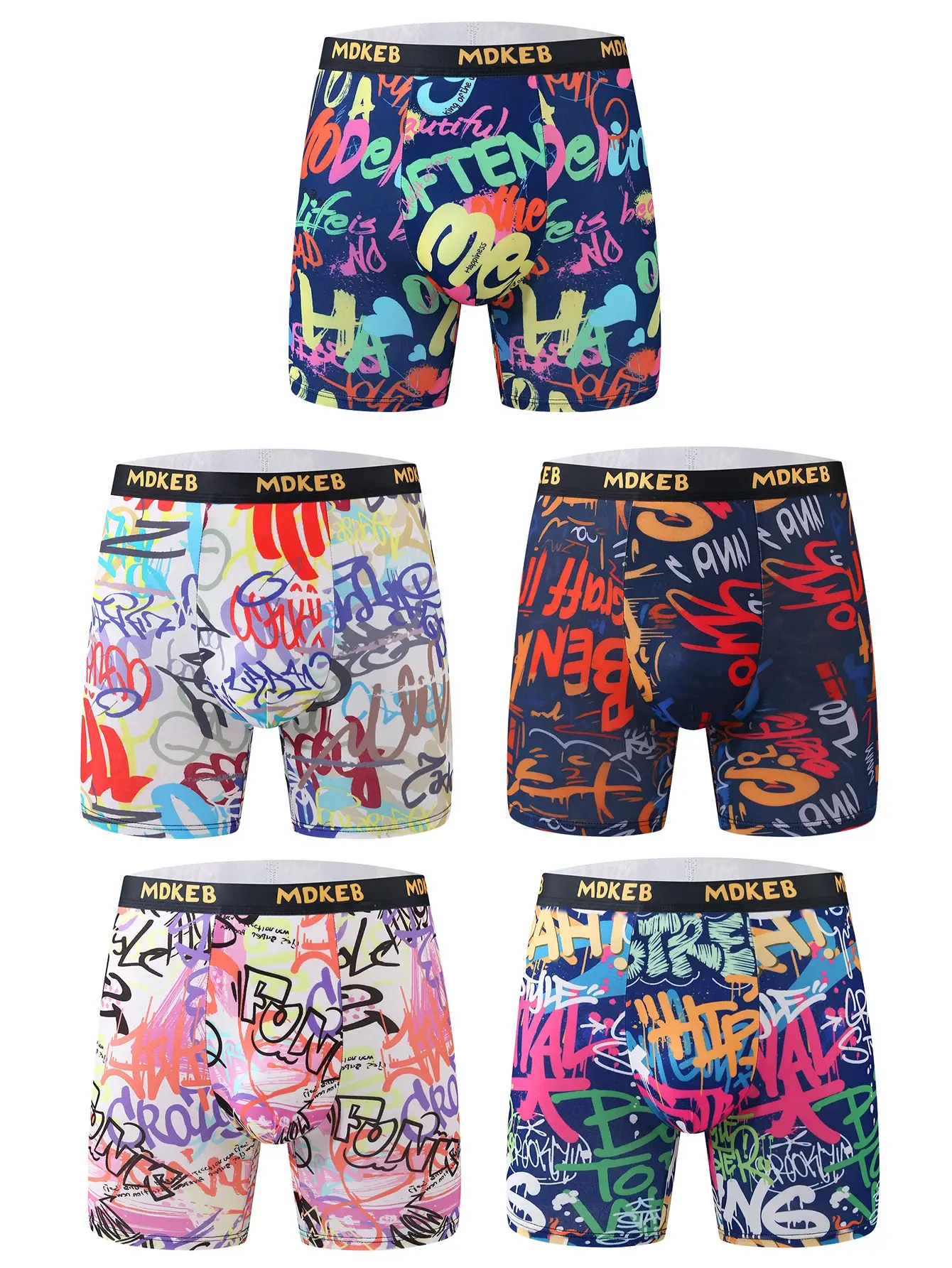 Calzoncillos bóxer largos con patrón de grafiti para hombre mixto de diez piezas, calzoncillos bóxer largos transpirables y cómodos de alta elasticidad, boxeo