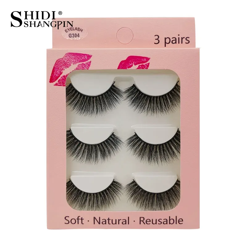 Faux Cils 3 זוגות ריסים מלאכותיים טבעיים ארוכים 3D מינק ריסי מינק רכים רכים מלוכלכים בעבודת יד ריסים מזויפים כלי איפור עיניים Maquiagem — image 27
