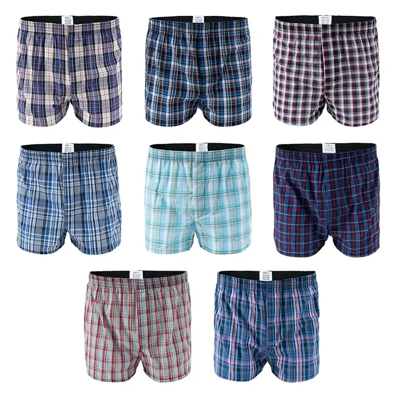 2 Pcs/Lot Men's Boxer Briefs 100% Cotton Sleep Underpants Underwear Casual Plaid Comfortable Homewear Striped Beach Panties — image 1