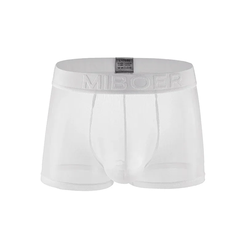 Men's Transparent Full Mesh Boxer Briefs See-Through Underwear Low Rise U-Pouch Breathable Sexy Low-Rise Elastic Waistband