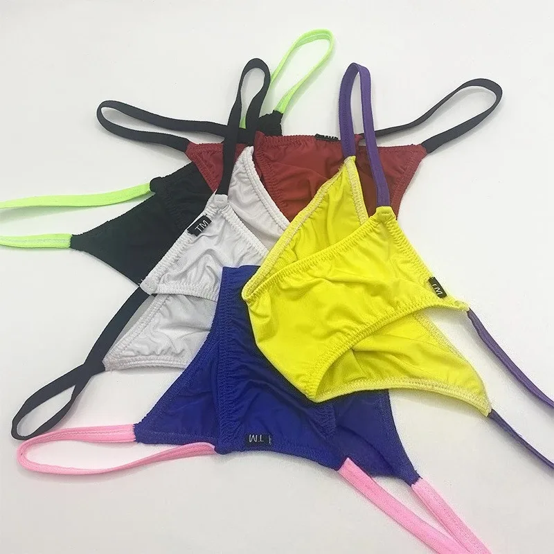 Slim Fit Color Block Thin Strap Triangle Underwear for Men Low Rise Breathable Soft Fabric Daily Male Briefs — image 1