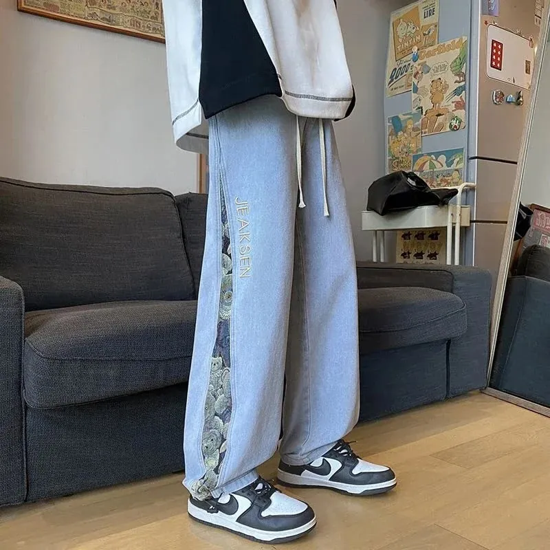 2023 Embroidered Bear Jeans Ανδρικά Άνοιξη Φθινόπωρο ίσιο πόδι χαλαρό συν με φαρδύ πόδι μάρκα American High Street Casual παντελόνι — image 5