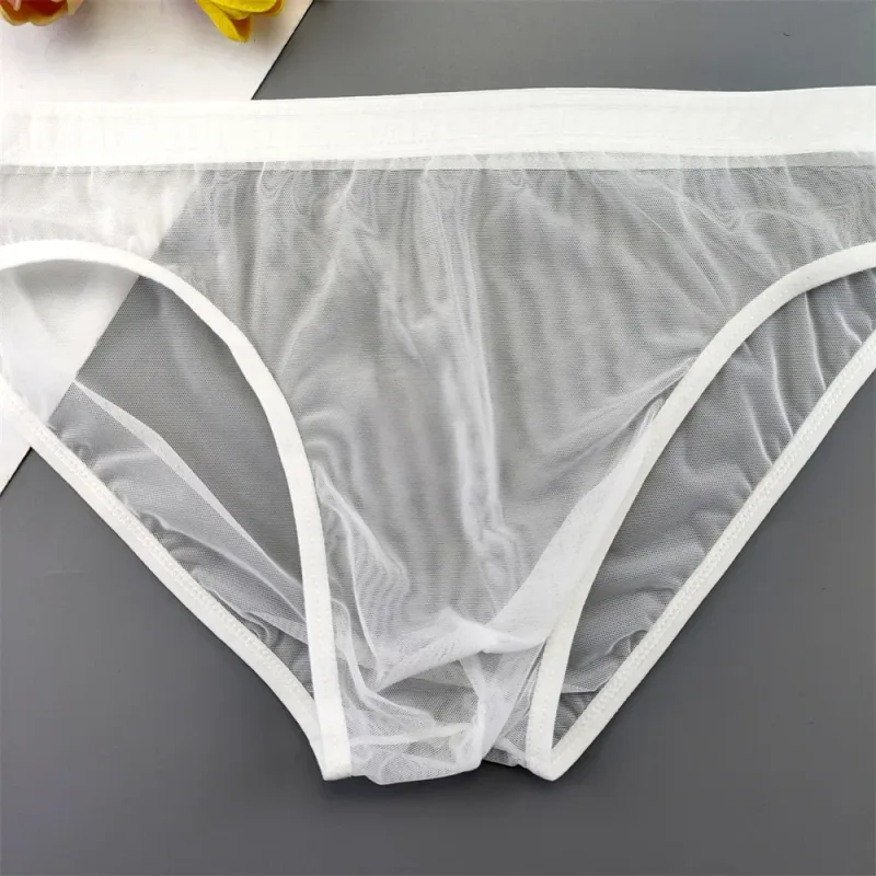 Ropa interior transparente de talla grande, calzoncillos sexis transparentes para Hombre con bolsa, bragas masculinas transpirables de nailon, XL-4XL