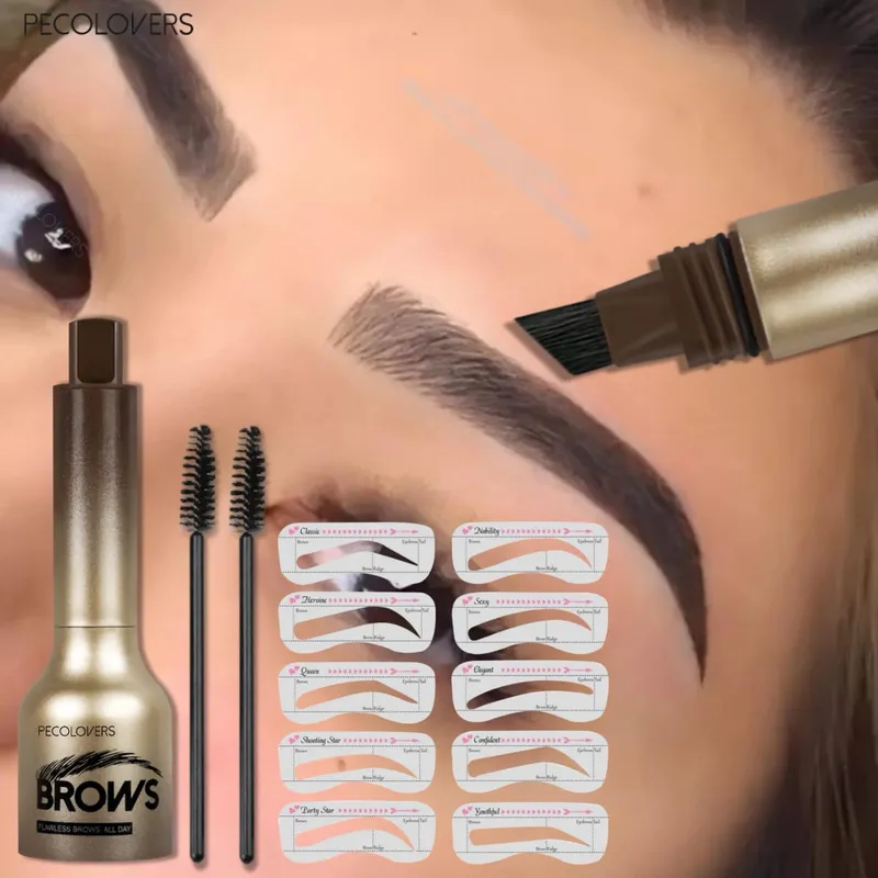 Professional 4 Pcs Eyebrow Products Makeup Set - Eyebrow Stamp & Eyebrow Powder & Small Brush Fill The Shapes of Eyebrow — image 4
