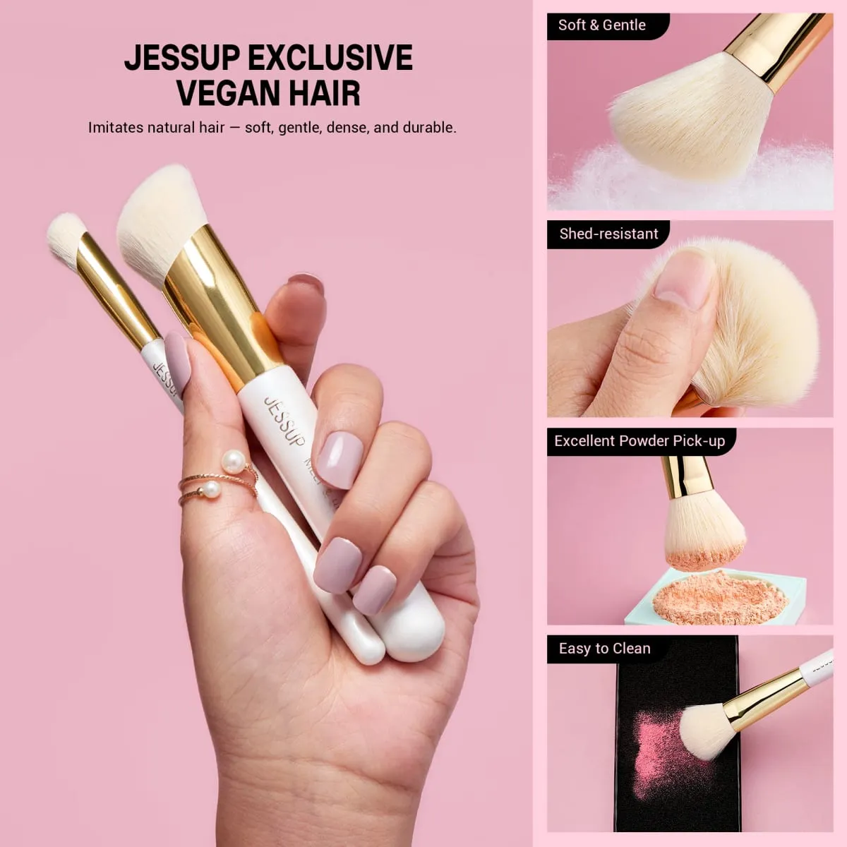 Jessup conjunto de pincéis de maquiagem, 15 peças, pincel de maquiagem branco, base, contorno, corretivo, sombra sintética premium, ferramentas cosméticas t518