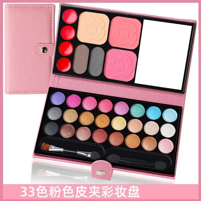 Κιτ μακιγιάζ 33 χρωμάτων Eyeshadow Powder Blush Lipstick Pallets Long Lassting Girl Pan with Mirror Beginner Plate Cosmetics Makeup