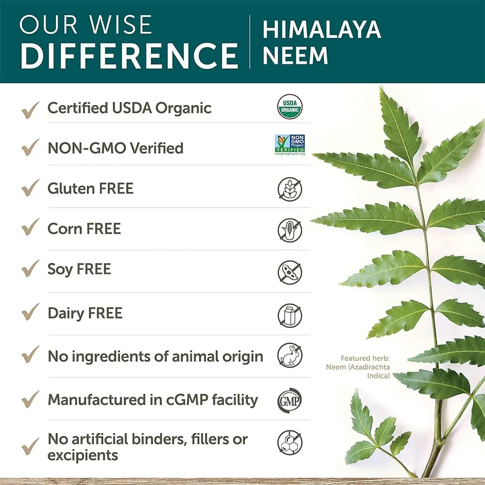 Organic Neem Capsules - Herbal Acne Supplements Supporting Clear Skin and Detox - Vegan Non-GMO Gluten Free