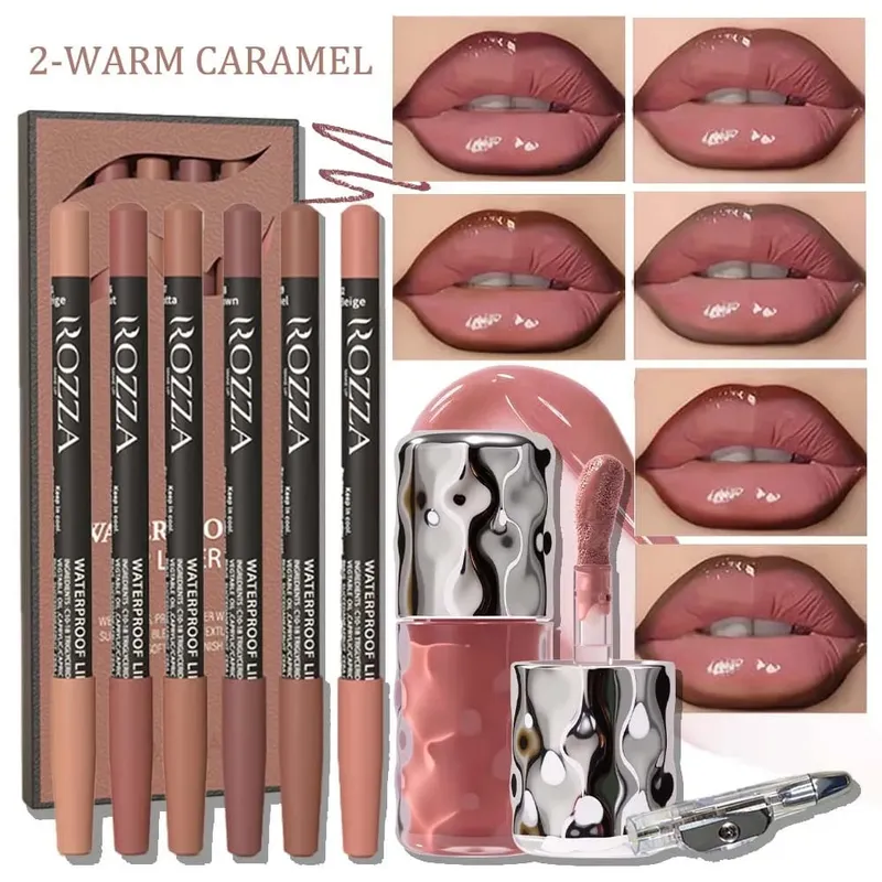 8pcs/set Daily Lip Beauty Set – 6 Blendable Lip Liners 1 Moisturizing Lip Gloss&1 Pencil Sharpener – Soft Long-Lasting Lip Kit — image 2