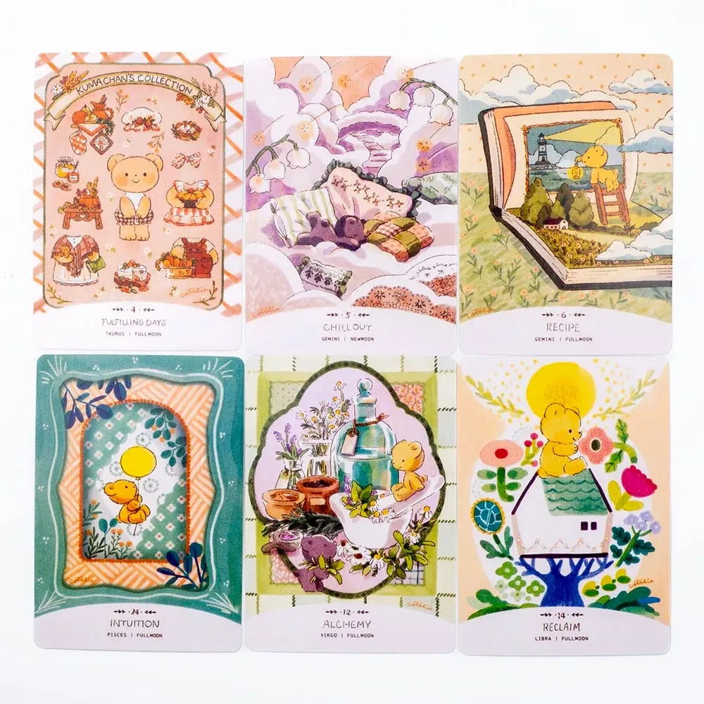 Cotolie KUMACHAN MOON CARDS 24 Pcs Deck Αγγλική Έκδοση Adorable Bear Oracle Cards Επιτραπέζιο παιχνίδι για οικογενειακό πάρτι 10,4*7,4 cm