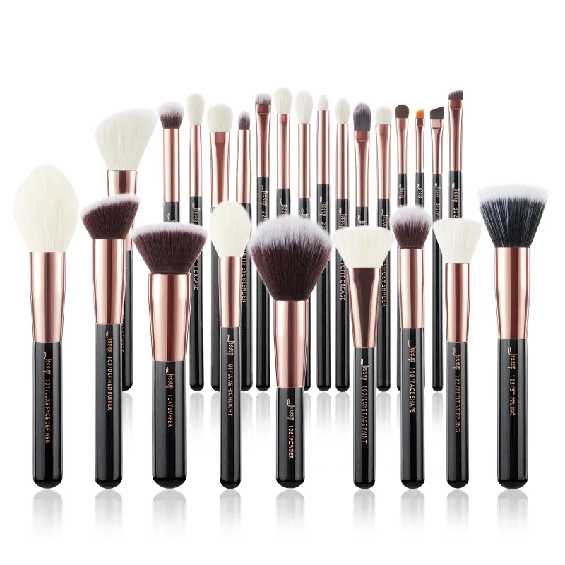 Jessup Makeup Brushes Set 10-25pcs Foundation Powder Eyeshadow Liner Brush Blending Highlighter Brocha Maquillaje RoseGold/Black