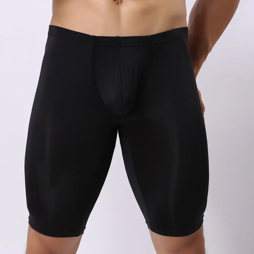 Ropa interior ultrafina para hombre, Bóxer transparente para esculpir, media longitud, sólido, bolsa convexa en U, ropa interior larga para hombre