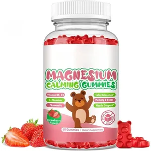 Gumii cu glicinat de magneziu cu aromă de căpșuni cu L-teanină Vitamina B6/D3 ajută la reducerea stresului și susține sănătatea mușchilor și oaselor