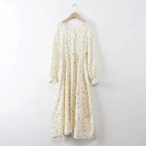 Mušelín 100% bavlna Gáza pro ženy Šaty Dlouhý rukáv Knoflíček Potisk Móda Ležérní Elegantní Oversized Volné Dámské Vestido Mujer