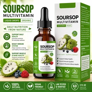 Suplemento à base de plantas de extrato de ervas em gotas líquidas de graviola com mistura de frutas e folhas de graviola, fórmula diária de bem-estar vegano