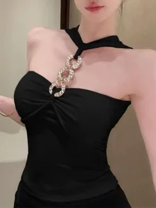Fashion Seksi Satu Potong dengan Bantalan Dada Camis Serbaguna Ramping Wanita 2026 Musim Panas Baru Rantai Halter Tank Top