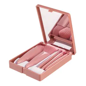 5 pçs tamanho de viagem pincéis de maquiagem conjunto mini pincéis de maquiagem pequena função completa kit de pincéis cosméticos com caso e espelho perfe