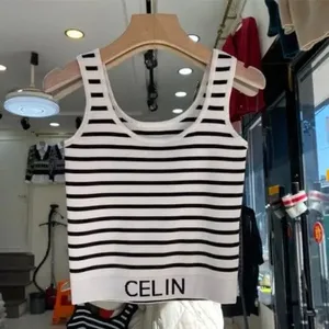 Musim Semi dan Musim Panas Baru Gaya Korea Hem Garis Huruf Pelangsing Atasan Halter Rajutan Rompi Warna Solid Pelangsing Serbaguna untuk Wanita