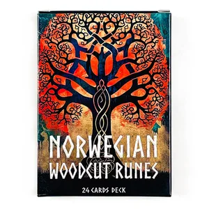 10*7CM Rune norvegiene gravură în lemn Oracle Deck Un pachet de 24 de cărți Versiune în engleză The Elder Futhark Runes Oracle Deck Divinație și cadou