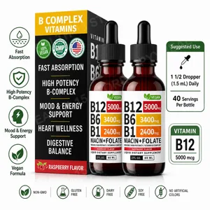 Vitamin B12 B6 Dạng Giọt 60Ml B Complex Với B1 Niacin Folate Quả Mâm Xôi Thuần Chay Bổ Sung Sức Khỏe Hàng Ngày 40 Khẩu Phần Người Lớn