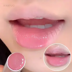 Rózsaszín Crystal Mirror Glass Tömör szájfény Kerek Tubus Víz Könnyű Rúzs Clear Jelly Lip Glaze Nude Brown Hidratáló ajakfesték