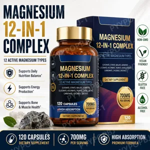 700mg Magnesium Kompleks12 in 1 Suplemen Magnesium dengan Glisinat Sitrat Malat Oksida Taurat Aspartat Orotat Magnesium