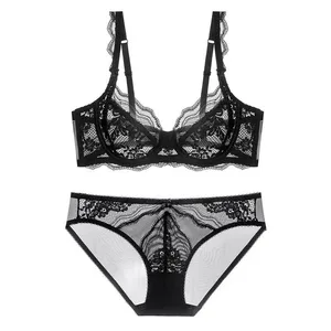 Nova chegada estilo vitoriano ultra fino push up renda lingerie conjunto macio underwire reunir elevador sem acolchoado conforto respirável conjunto de sutiã