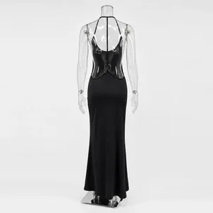 Tossy 女性ホルターバックレスボディコンマキシドレスオープンバックスパゲッティストラップゴールドリングイブニングパーティードレスサマービーチロングドレス