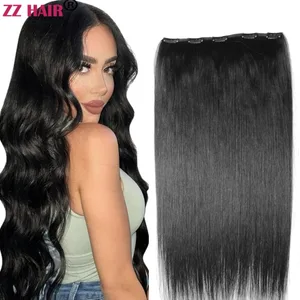 O 100% Brazilian Human Remy Hair Extensions 16"-28" 1Pcs Set 100g-200g No Lace 5 Clips InOne Piece Natural Straight