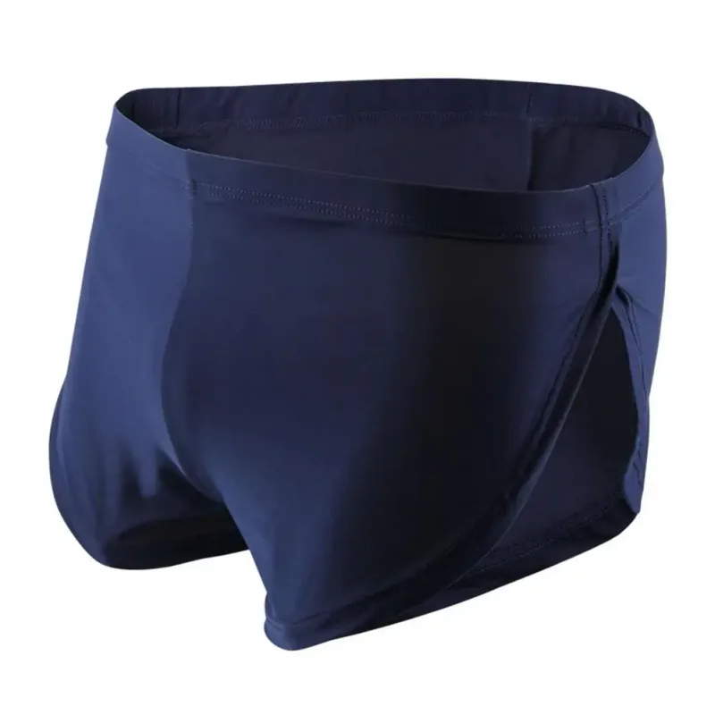 Short taille basse respirant pour hommes, couleur unie, culotte taille élastique, fente latérale, short de salon en soie glacée, sous-vêtements de nuit