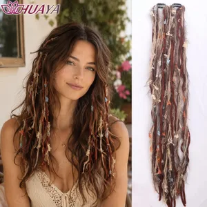 Ekstensi Rambut Clip-in Warna-warni Sintetis Benang Boho Kepang Gimbal Aksesori Rambut Pesta Festival untuk Wanita