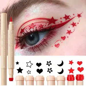 Värikäs Liquid Stamp Eyeliner Red Star Heart Butterfly 2 in 1 Eye Liner Pencil Purppura Vaaleanpunainen Vedenkestävä Eye Template Meikkityökalu
