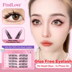 FindLove Fox Eye Lashes Pre Glued False Eyelashes C கர்ல் 12mm மீண்டும் பயன்படுத்தக்கூடிய மங்கா லேஷஸ் மென்மையானது பசை இல்லை கண் இமை ஒப்பனை கருவிகள் தேவை