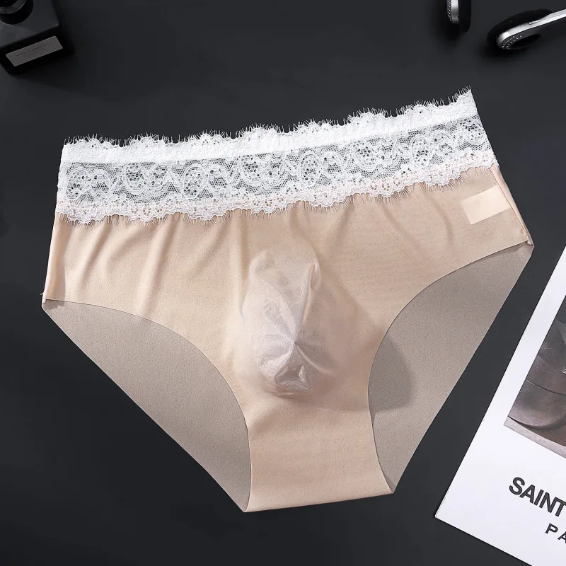 Lace Edge Ice Silk Men's Triangle Pantalon Walang Traceless Breathable Manipis na Kasuotang Panlalaki Mababang Baywang Malambot Walang Seamless Comfort Panlalaki Briefs