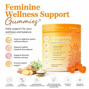 Totes les gomes de suport femení masticables per al benestar femení amb probiòtics, prebiòtics, àcid hialurònic, vitamina B6 i zinc 30 gominoles