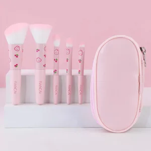 5Pcs Cute Compact Makeup Brush Set With Case Premium Brush for Flawless Foundation Blush Eyeshadow Application Beauty Tools