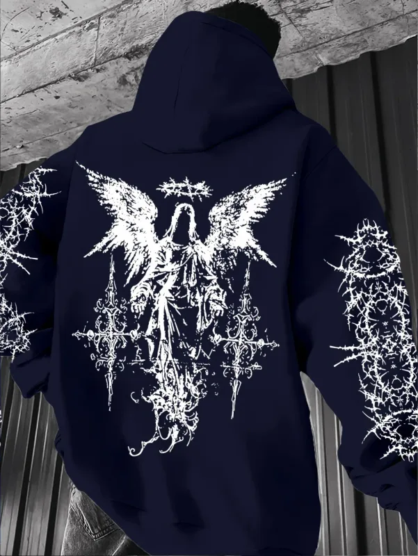 Style gothique ange imprimé sweat à capuche pour homme femmes en plein air rue décontracté Sport tendance Hip-hop Couple à manches longues automne hiver sweat