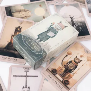 Сюрреалист мысықтардың Tarot карталары - эстетикалық 10,3*6 см 78-карталық жұмсақ пастелді иллюстрациялары бар қаларлық палуба
